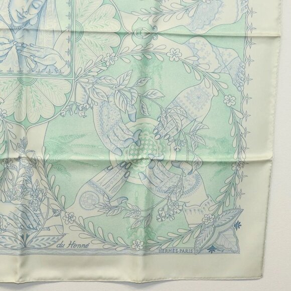 HERMES Carre 90 Scarf ""Les chants du Henne"" Silk Peppermint Auth am8731 - Picture 14 of 15